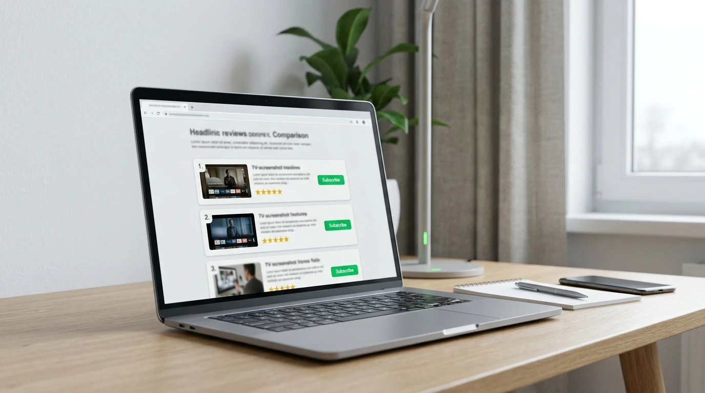 Best IPTV search results — ranking lists and comparison pages on a laptop screen