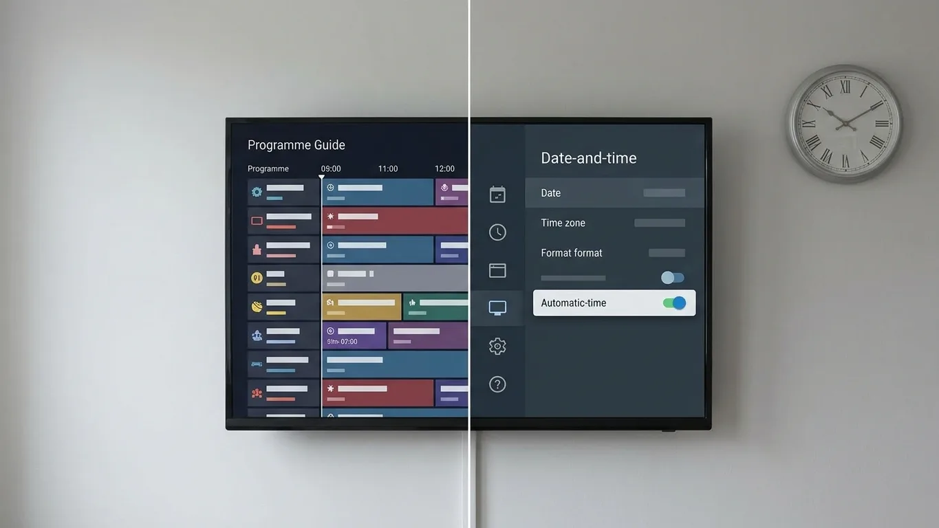Programme guide times beside the device date and time settings
