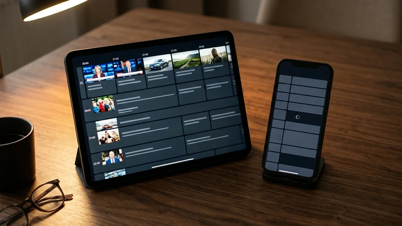 The same programme guide on two devices — populated on one, empty on the other