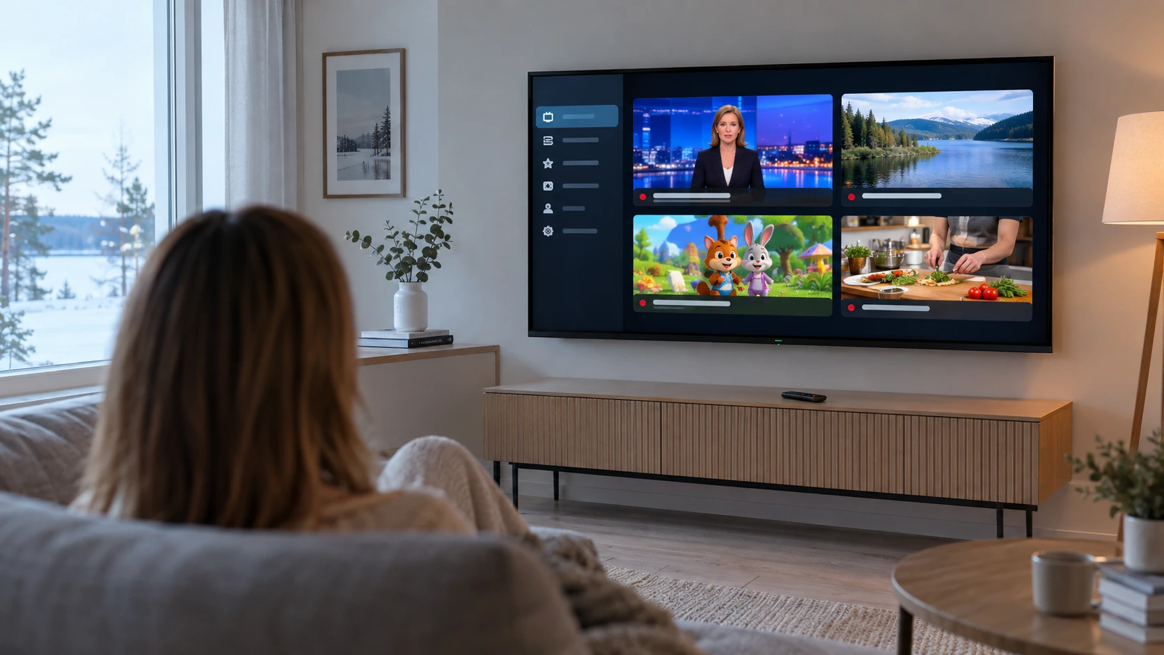 IPTV without a box 2026 — a smart TV in a living room with no extra hardware