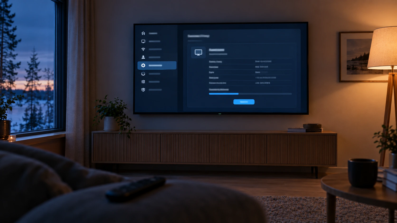 IPTV without a box — the update window and system version in the television settings