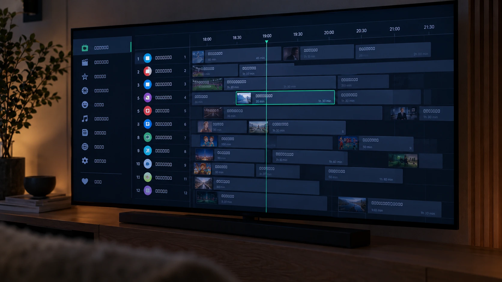 IPTV kanavat — kategoriavalikko ja ohjelmaopas soittimen käyttöliittymässä
